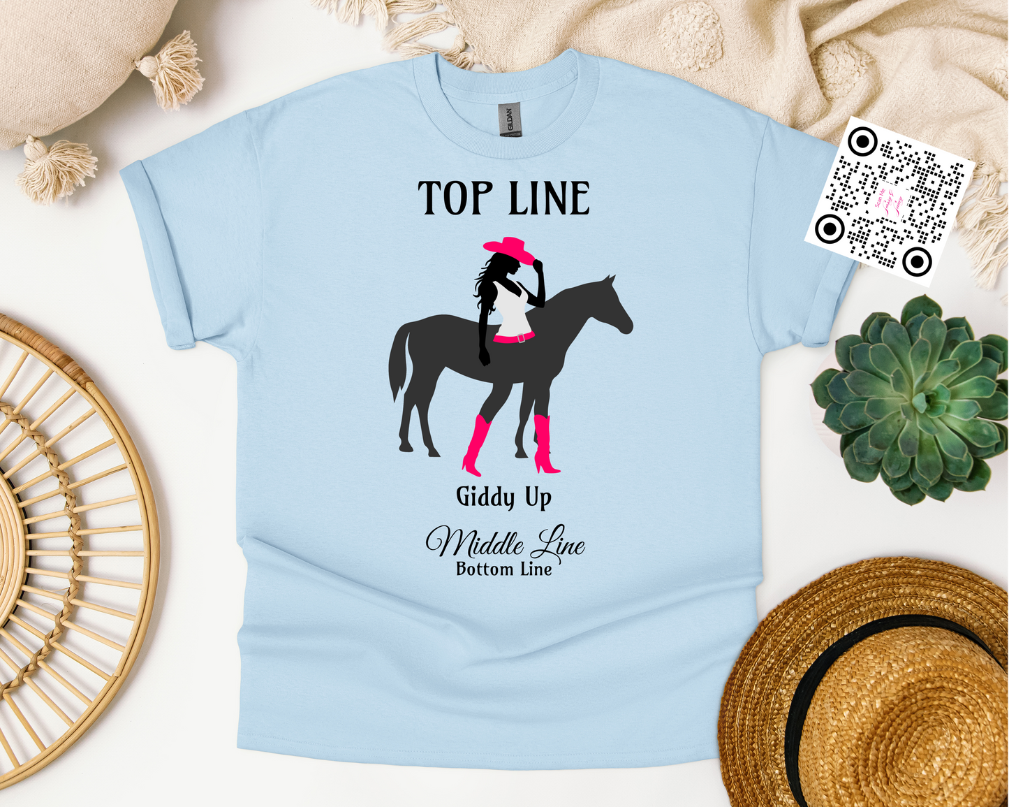 Giddy Up Personalized Cowgirl Tee – Custom Bachelorette Shirt with Wheel of Dare QR Code, Girls’ Weekend