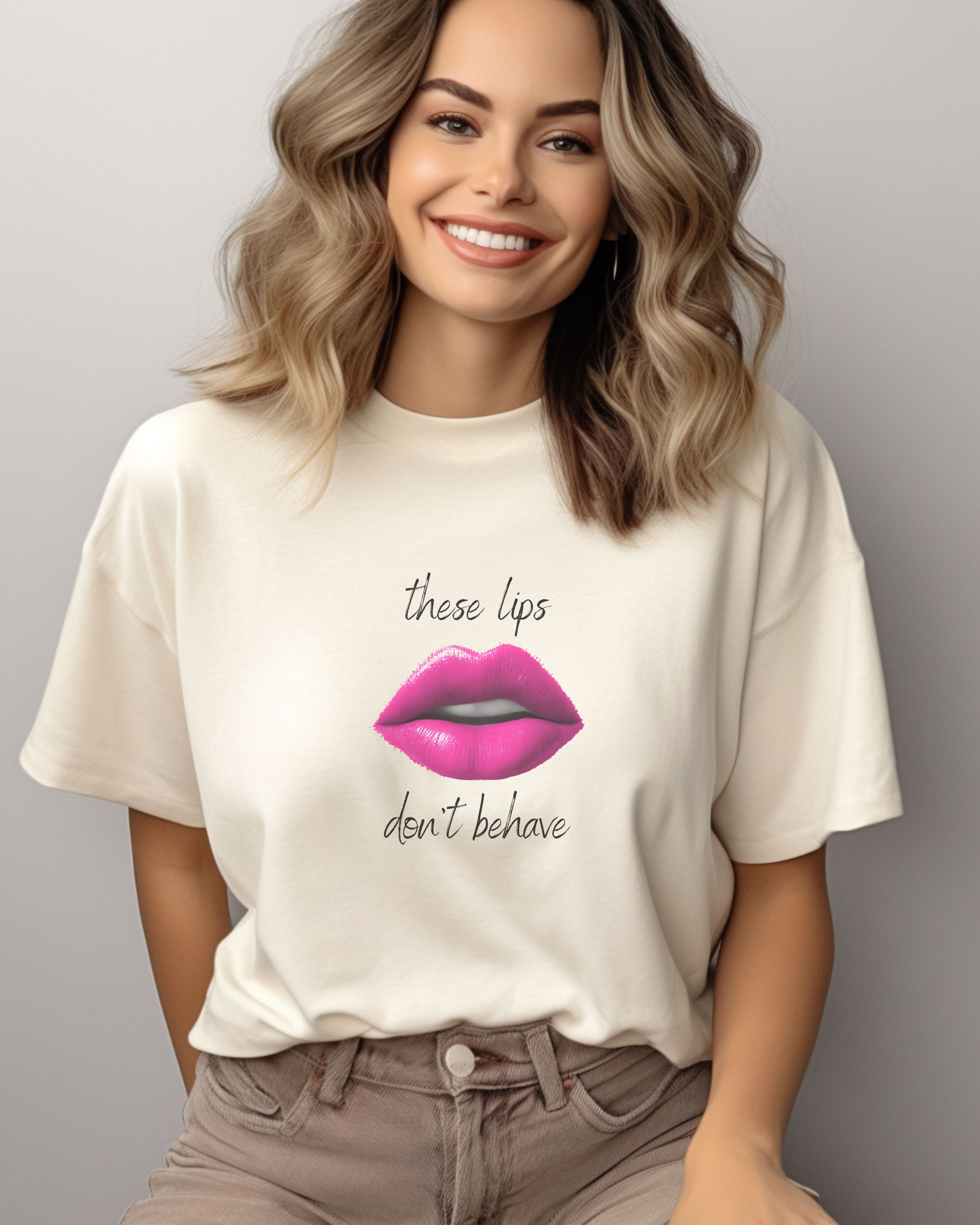 These Lips Don’t Behave™ Tee – Big Pink Lips | Party Dare QR Code