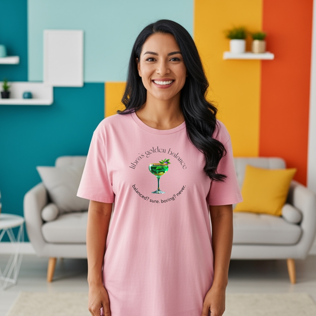 Libra’s Golden Balance | Astromixology Zodiac Cocktail Recipe Wheel of Dare QR Code Party Game Shirt