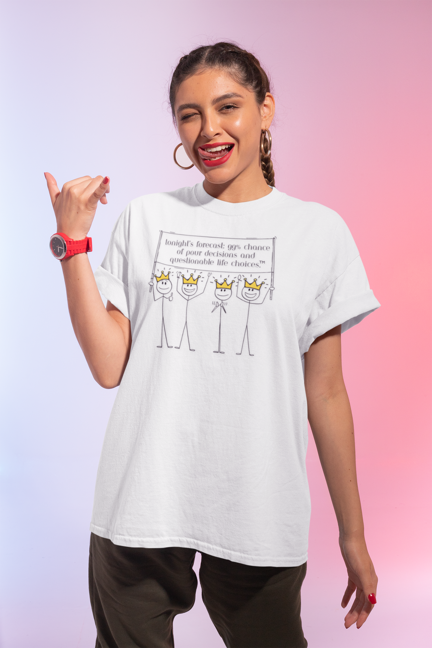 Tonight’s Forecast: 99% Chance of Pour Decisions Tee – Wheel of Dare QR Code Party Game Shirt