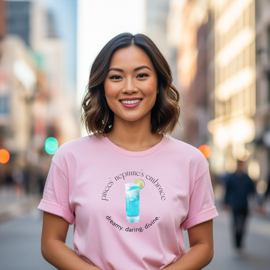 Pisces’ Neptune’s Embrace | Astromixology Zodiac Cocktail Recipe Wheel of Dare QR Code Party Game Shirt