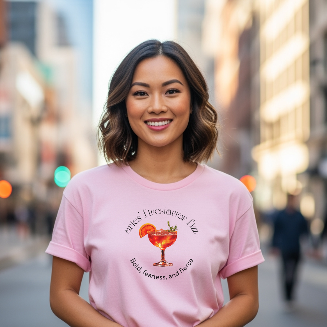 Aries’ Firestarter Fizz | Astromixology Zodiac Cocktail Recipe Wheel of Dare QR Code Party Game Shirt