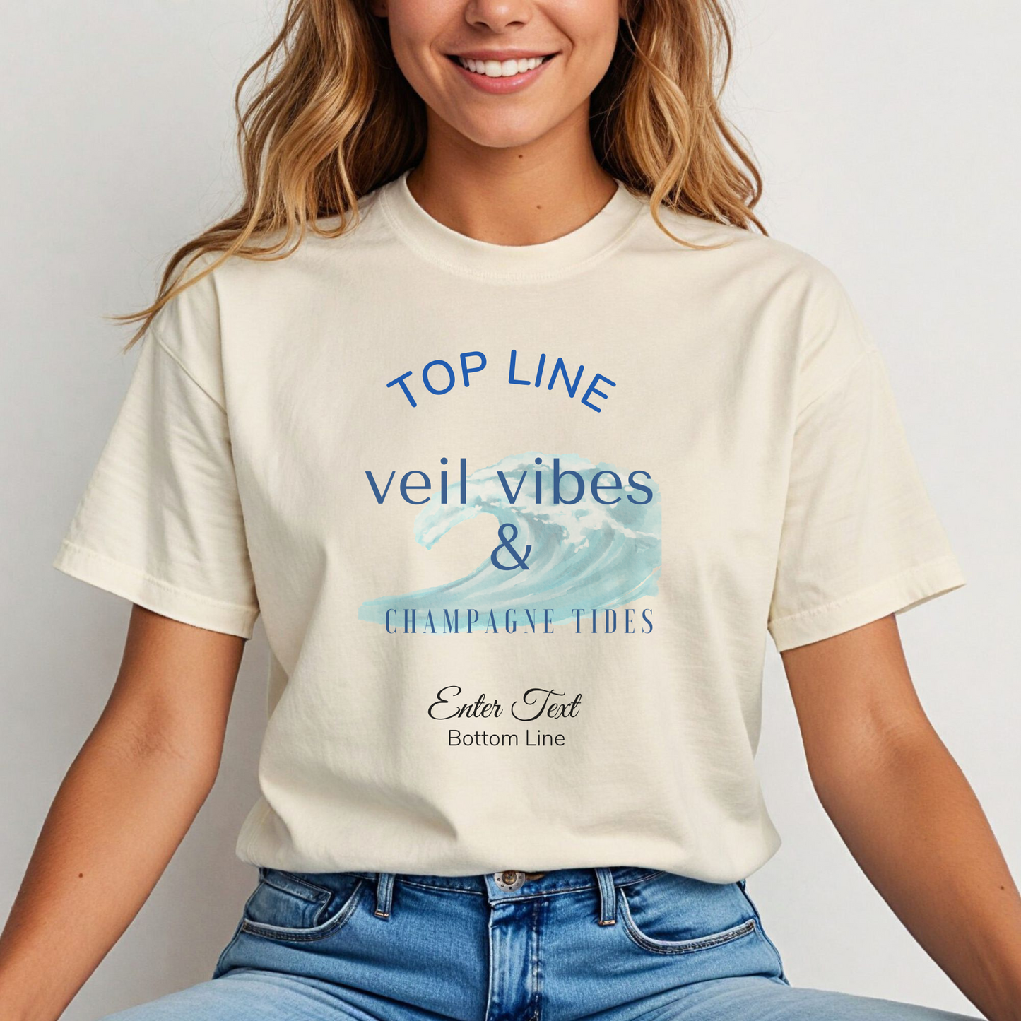 Veil Vibes & Champagne Tides Tee – Bachelorette Beach Party Shirt with Wheel of Dare QR Code
