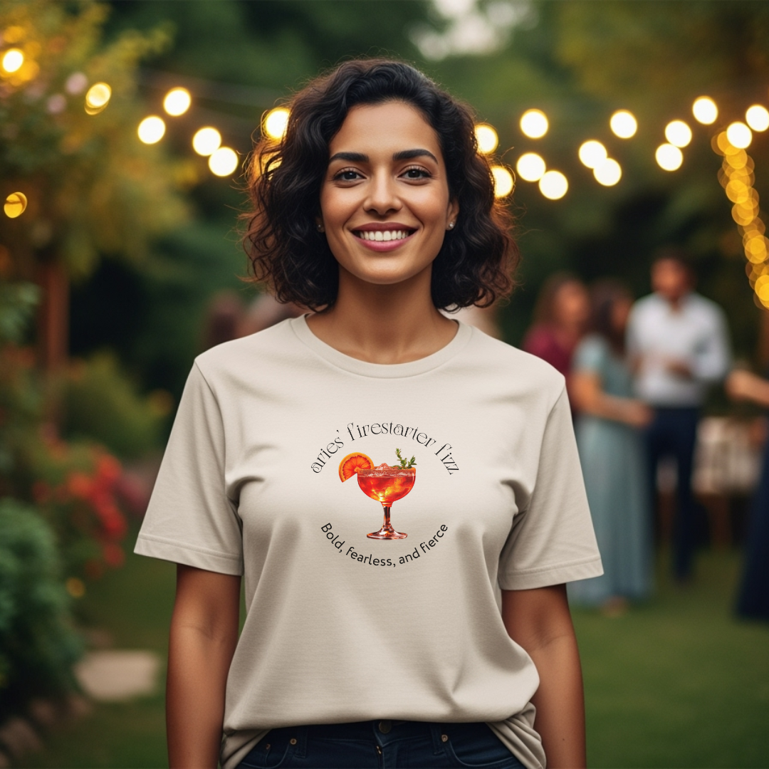 Aries’ Firestarter Fizz | Astromixology Zodiac Cocktail Recipe Wheel of Dare QR Code Party Game Shirt