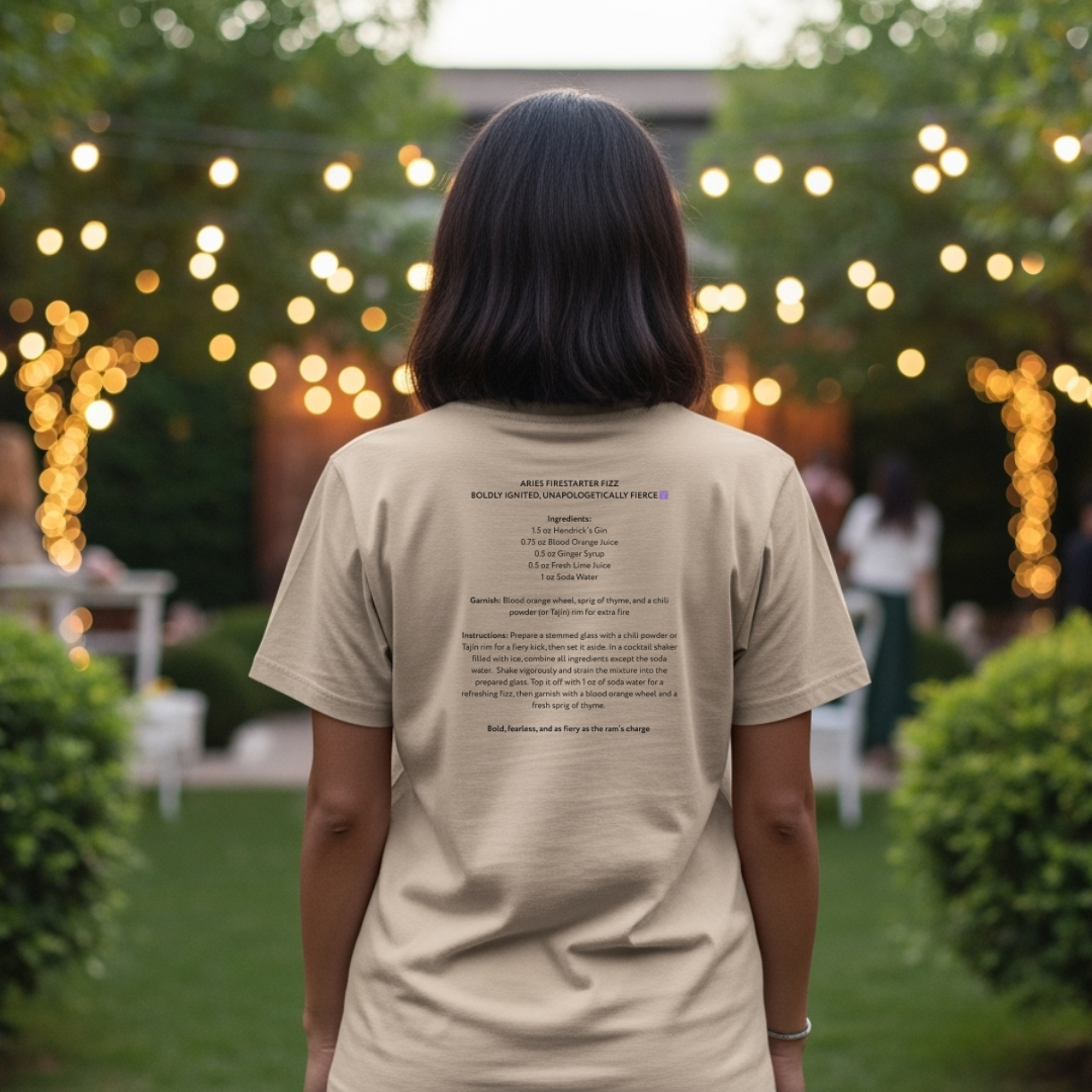 Aries’ Firestarter Fizz | Astromixology Zodiac Cocktail Recipe Wheel of Dare QR Code Party Game Shirt