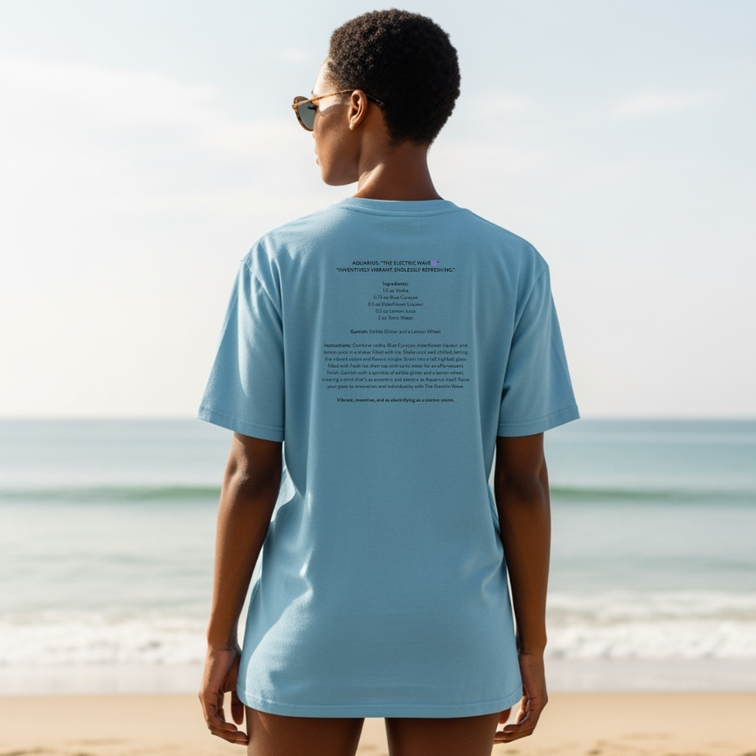 Aquarius’ Electric Wave | Astromixology Zodiac Cocktail Recipe Wheel of Dare QR Code Party Game Shirt (Copy)