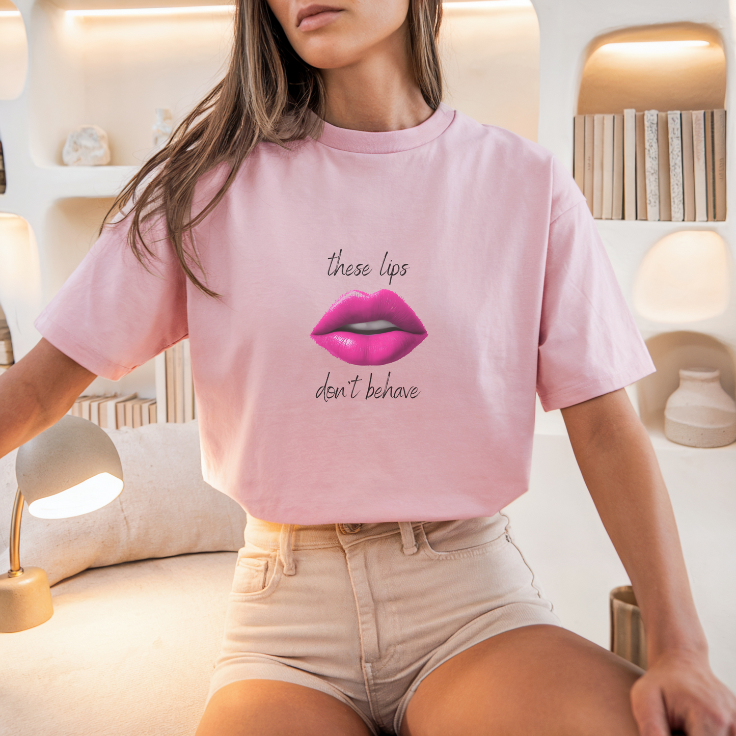 These Lips Don’t Behave™ Tee – Big Pink Lips | Party Dare QR Code