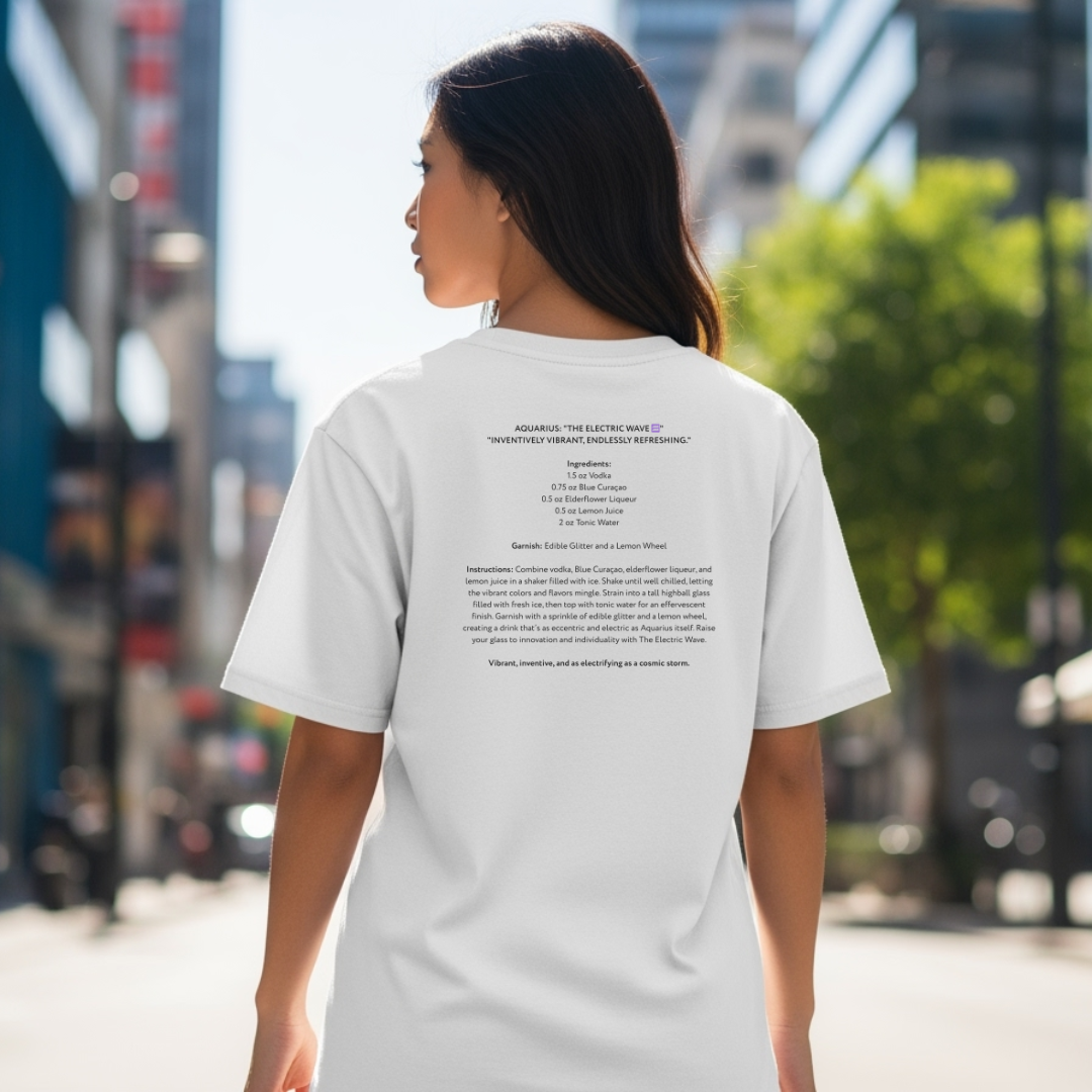 Aquarius’ Electric Wave | Astromixology Zodiac Cocktail Recipe Wheel of Dare QR Code Party Game Shirt (Copy)