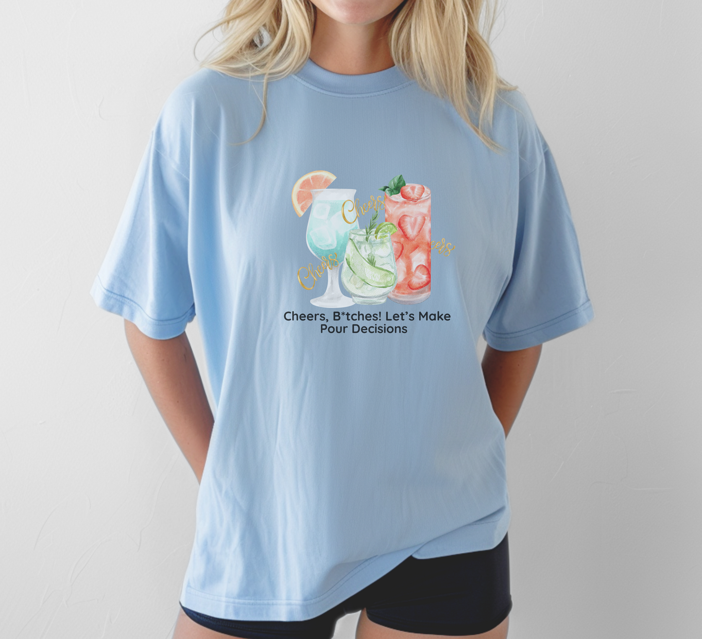 Cheers, B*tches! Let’s Make Pour Decisions Tee – Cocktail Party Edition | Party Dare QR Code