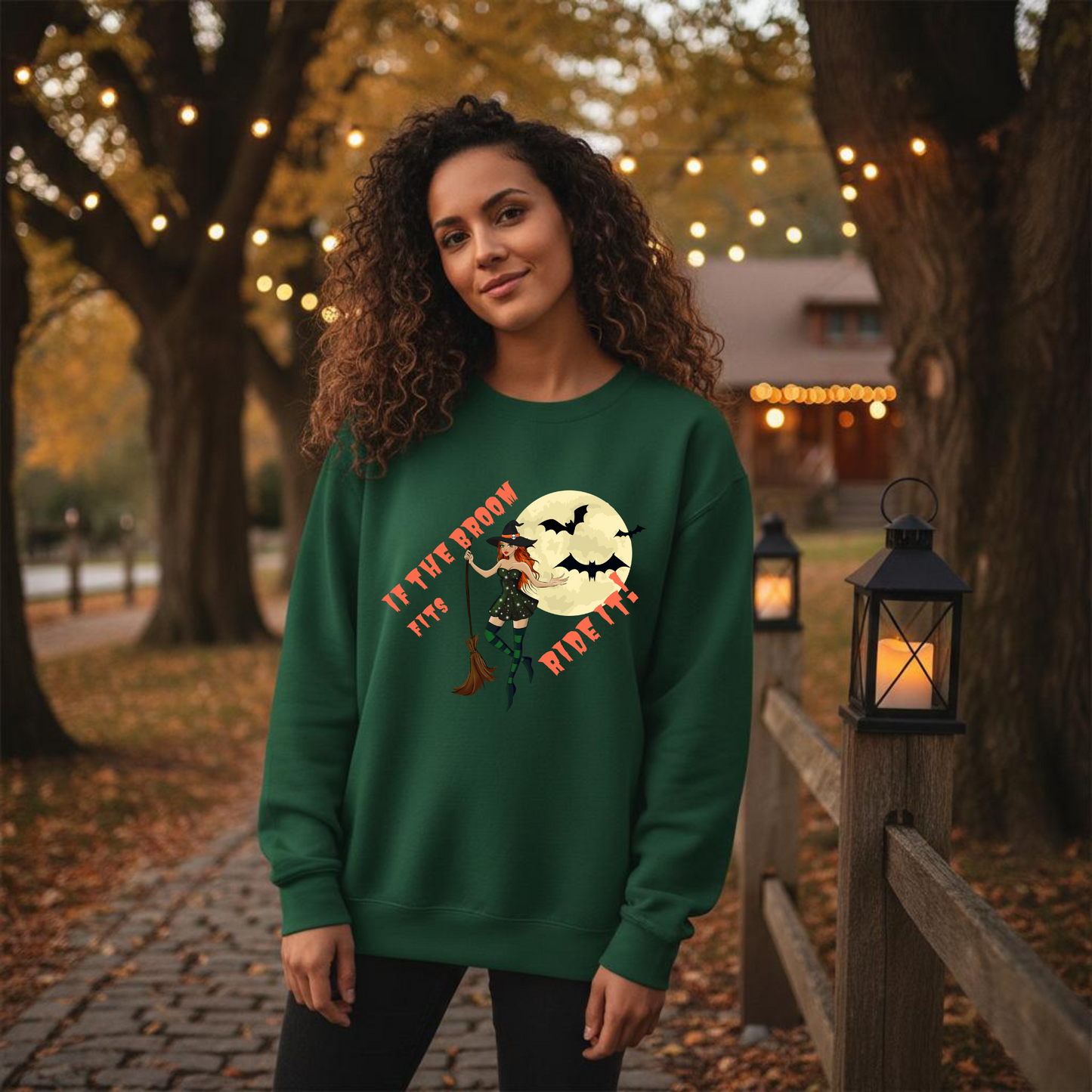 If the Broom Fits, Ride It! Halloween Sweatshirt – Wheel of SCARE QR Party Game Included