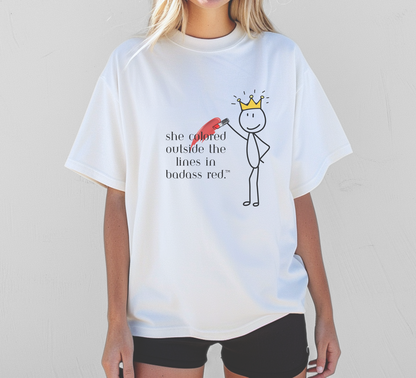 She Colored Outside the Lines in Badass Red Tee – Wheel of Dare QR Code Party Game Shirt
