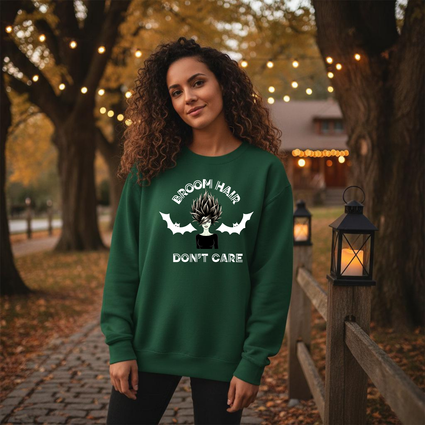 Broom Hair Don’t Care Halloween Sweatshirt – Wheel of SCARE QR Party Game Included
