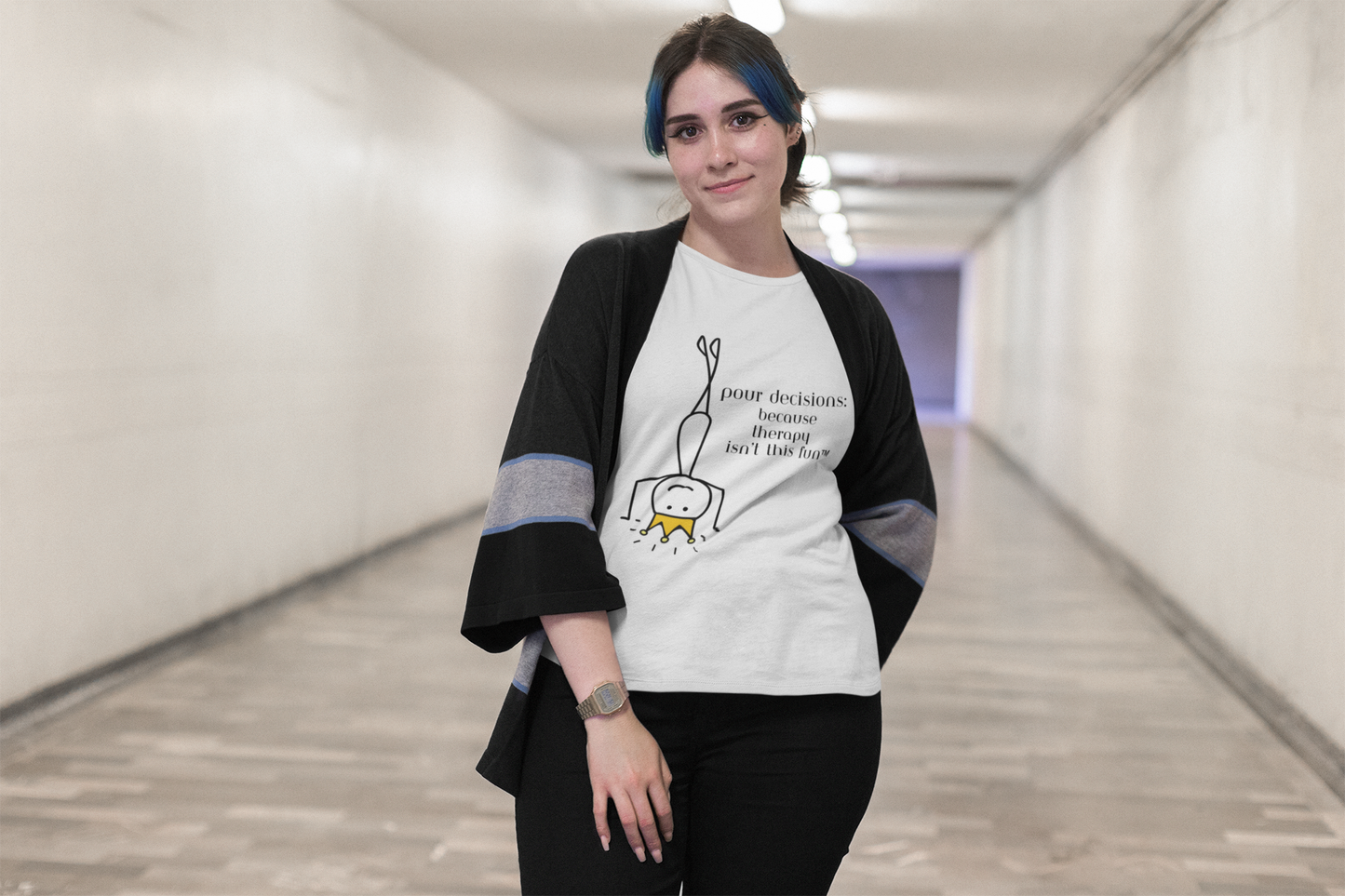 Pour Decisions: Because Therapy Isn't This Much Fun Tee | Wheel of Dare QR Code Party Game Shirt