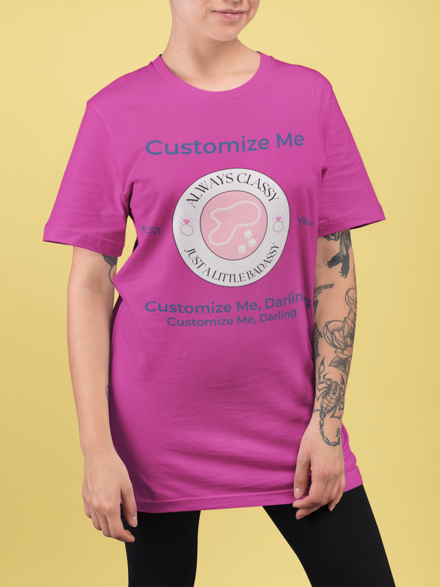 Always Classy, Just a Little Bit Badassy Personalized Tee – Bachelorette Party Shirt with Wheel of Dare QR Code