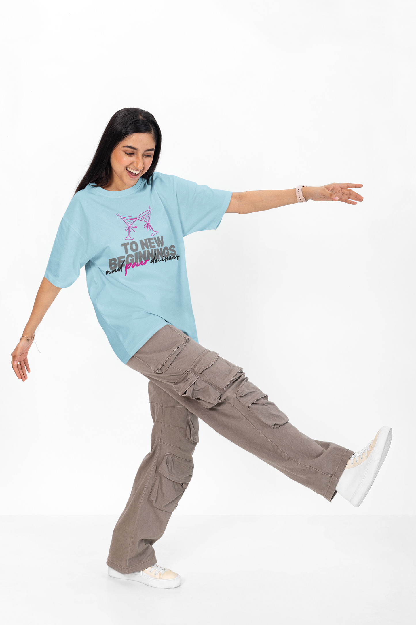 Cheers To New Beginnings Tee – Pour Decisions Party Shirt with Wheel of Dare QR Code Game
