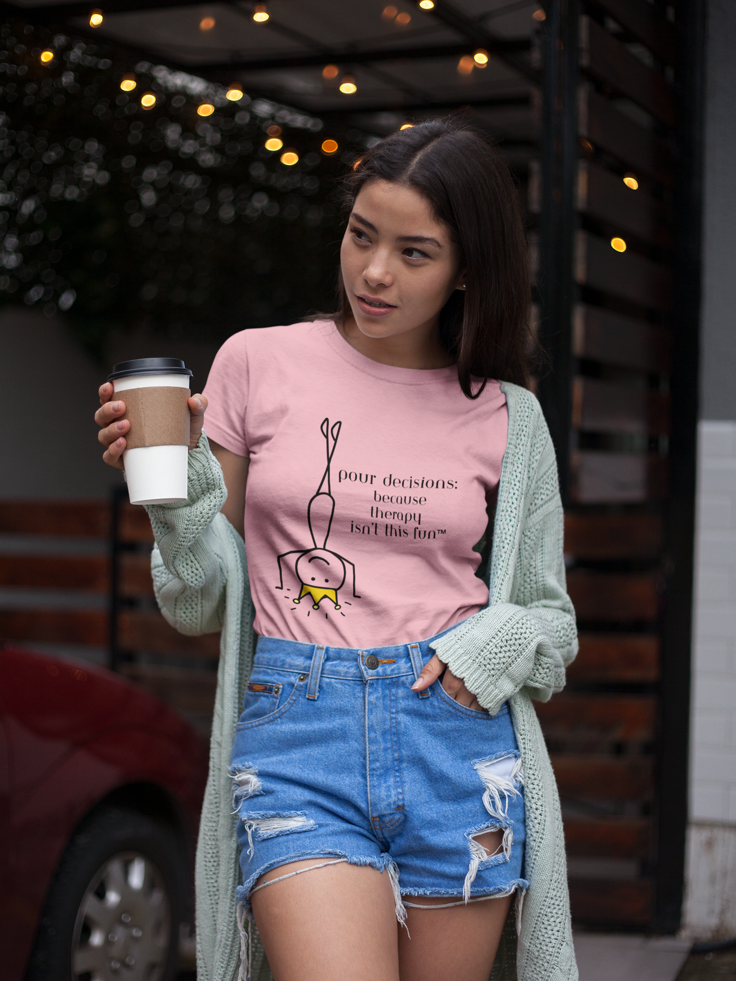 Pour Decisions: Because Therapy Isn't This Much Fun Tee | Wheel of Dare QR Code Party Game Shirt