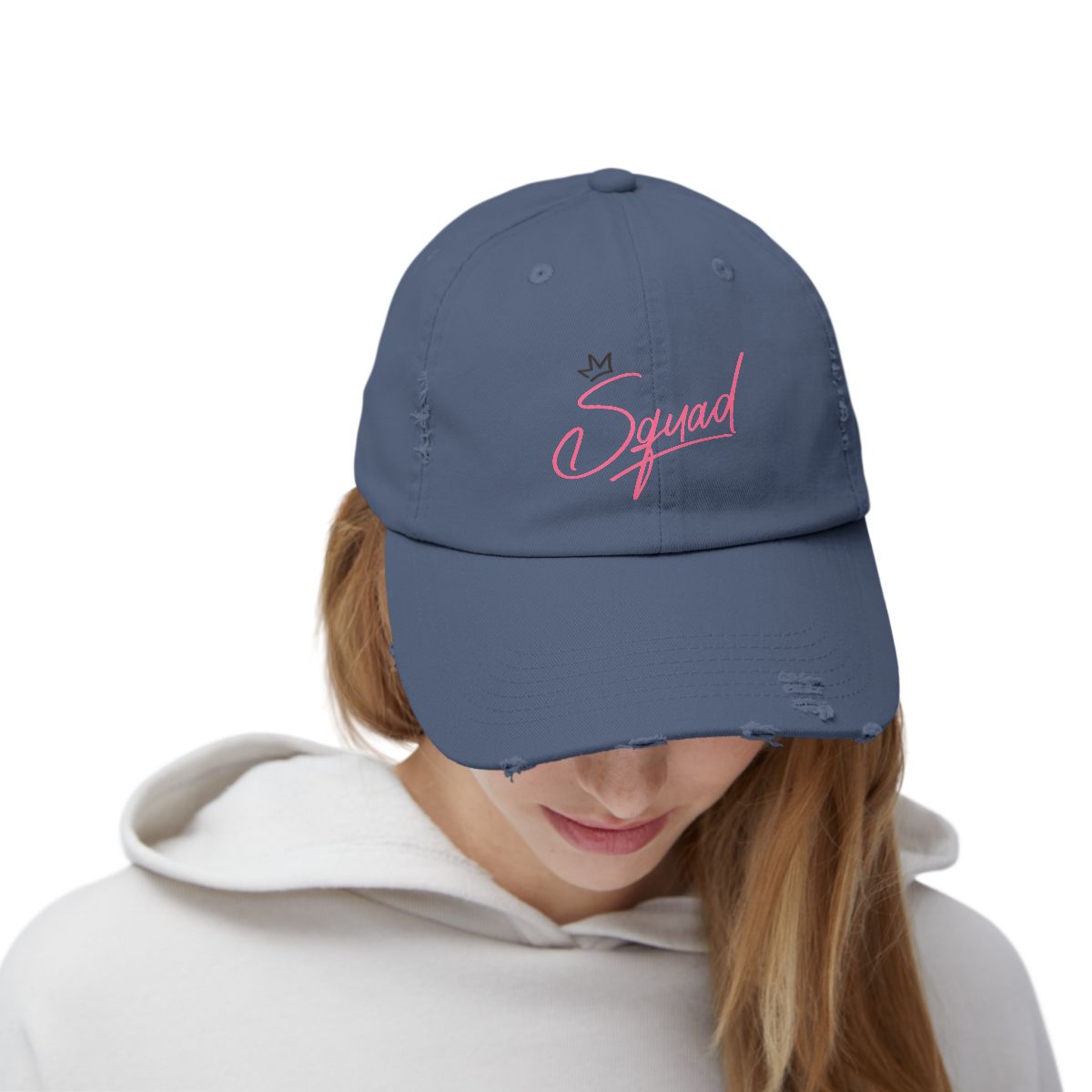 Squad Crown Distressed Hat – Sassy Cotton Twill, Adjustable, Party Squad Essential