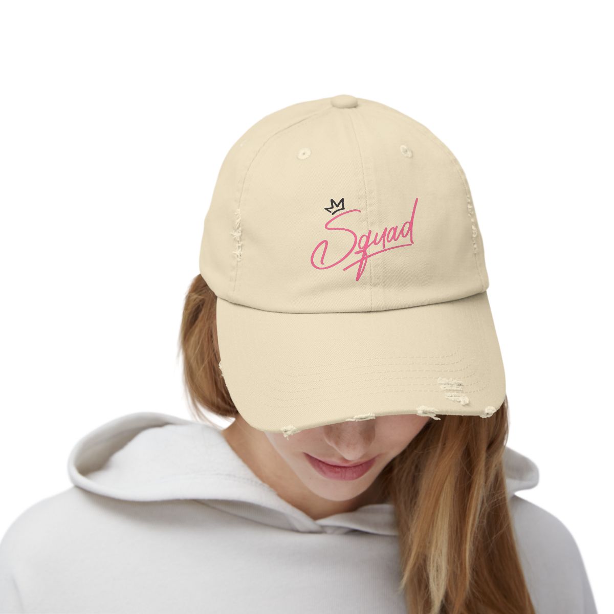 Squad Crown Distressed Hat – Sassy Cotton Twill, Adjustable, Party Squad Essential