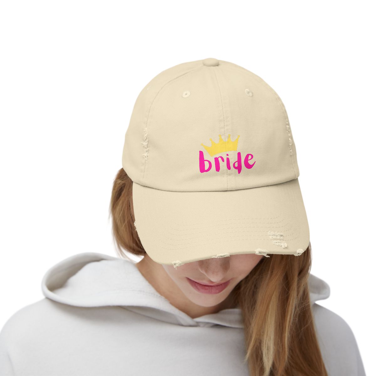 Bride Crown Distressed Hat – Sassy Cotton Twill, Adjustable, Party-Ready