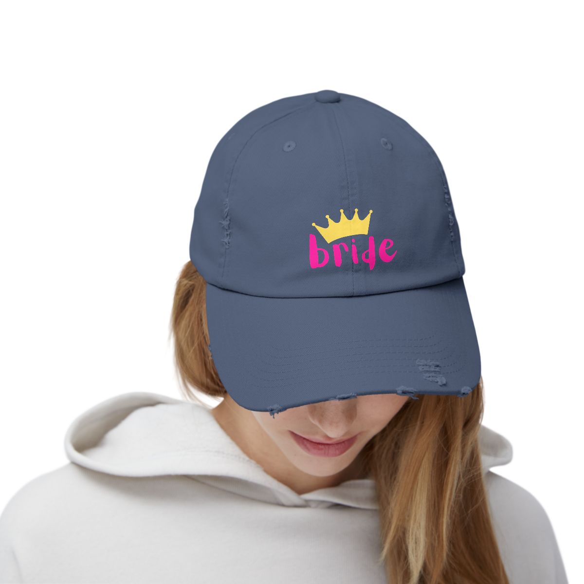 Bride Crown Distressed Hat – Sassy Cotton Twill, Adjustable, Party-Ready