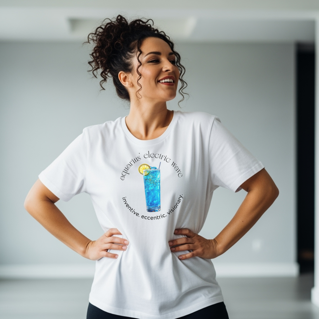 Aquarius’ Electric Wave | Astromixology Zodiac Cocktail Recipe Wheel of Dare QR Code Party Game Shirt