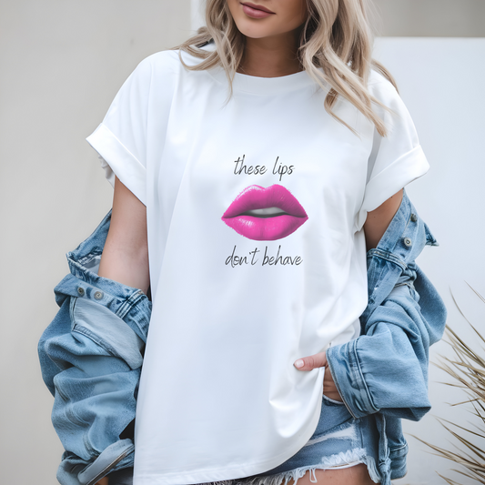 These Lips Don’t Behave™ Tee – Big Pink Lips | Party Dare QR Code