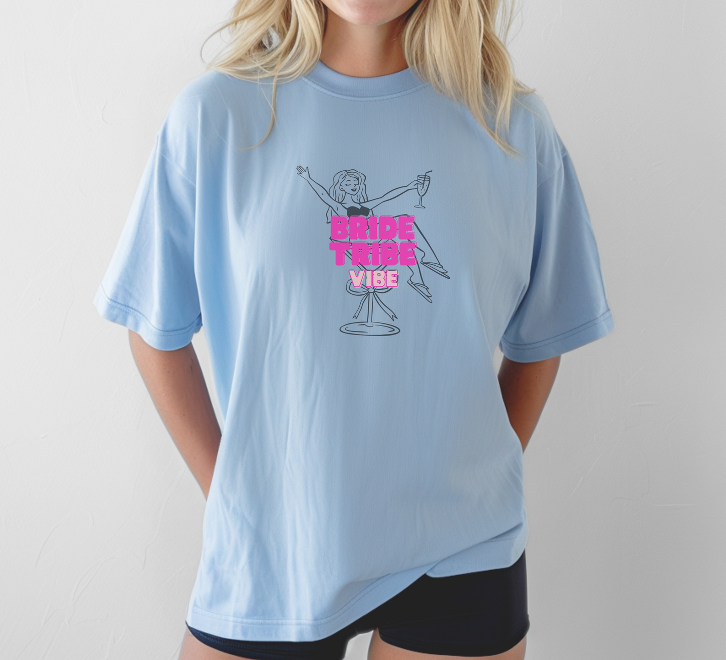 Bride Tribe Vibe Tee – Champagne Party Edition | Party Dare QR Code on Sleeve