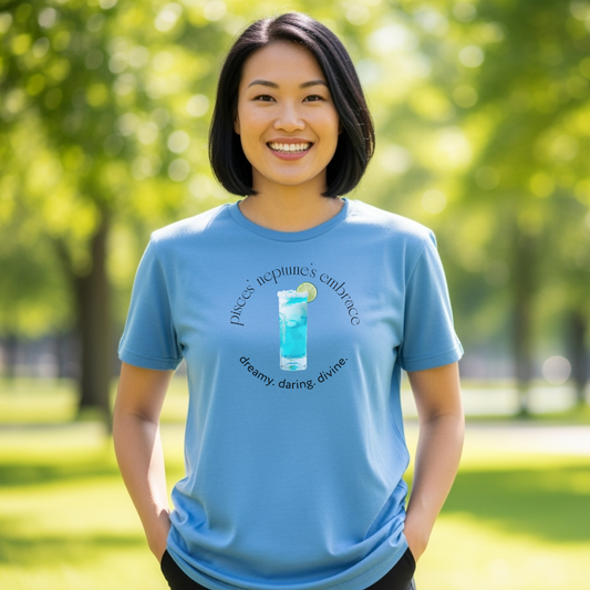Pisces’ Neptune’s Embrace | Astromixology Zodiac Cocktail Recipe Wheel of Dare QR Code Party Game Shirt (Copy)