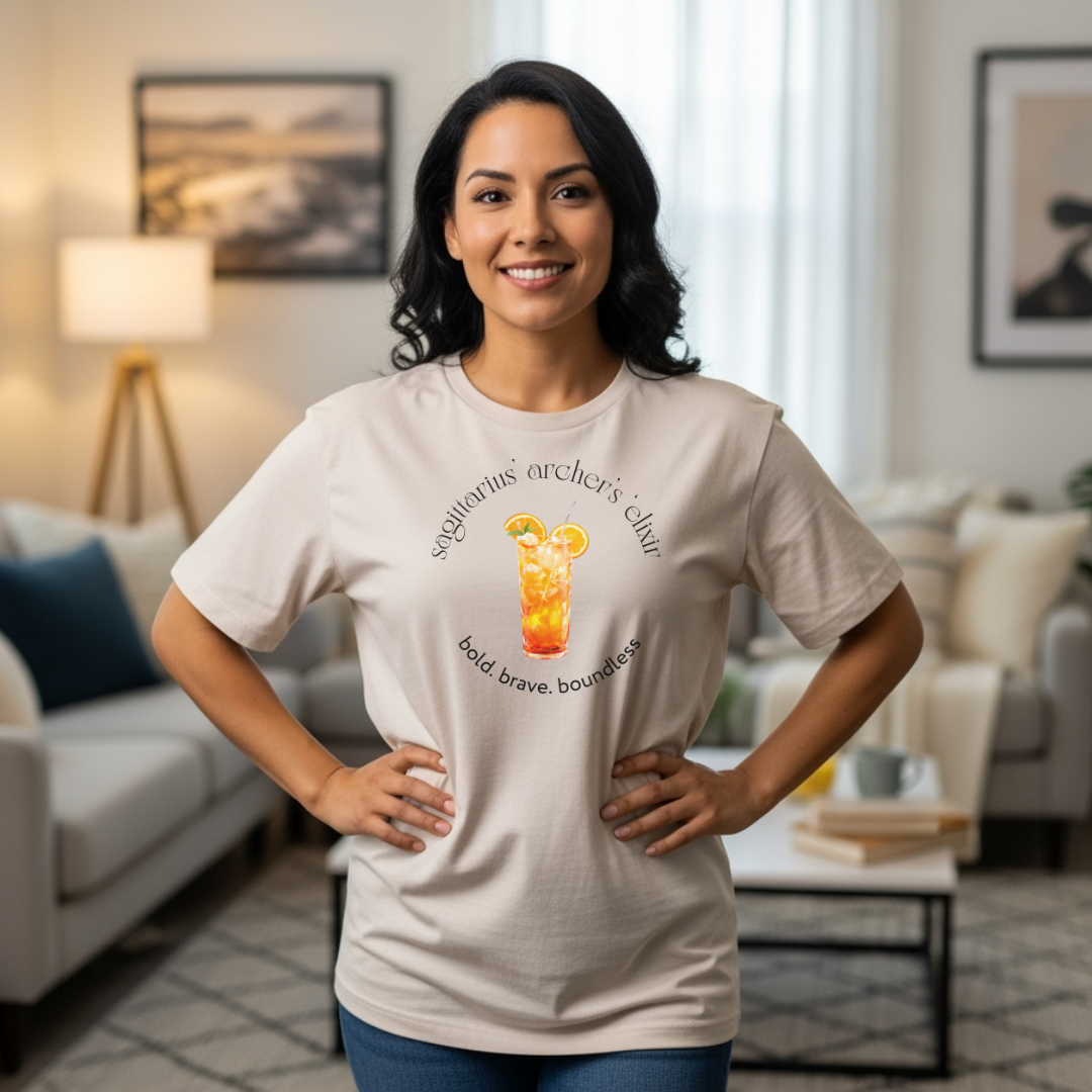 Sagittarius’ Archer’s Elixir | Astromixology Zodiac Cocktail Recipe Wheel of Dare QR Code Party Game Shirt