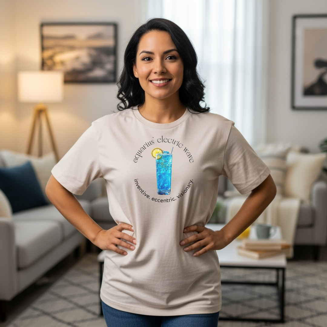 Aquarius’ Electric Wave | Astromixology Zodiac Cocktail Recipe Wheel of Dare QR Code Party Game Shirt