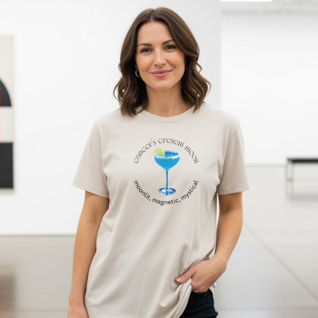 Cancer’s Crescent Moon | Astromixology Zodiac Cocktail Recipe Wheel of Dare QR Code Party Game Shirt (Copy)