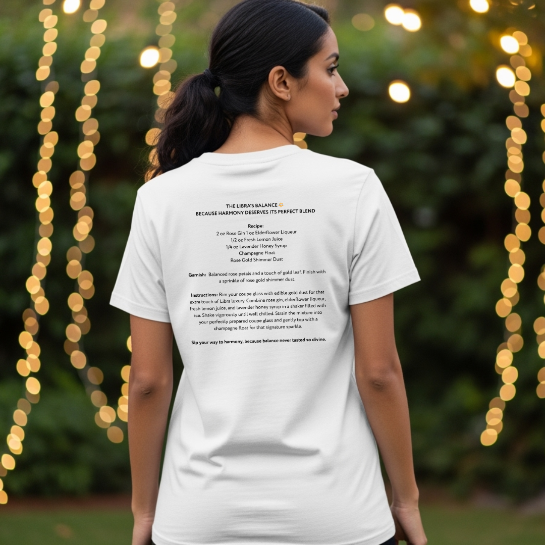 Libra’s Golden Balance | Astromixology Zodiac Cocktail Recipe Wheel of Dare QR Code Party Game Shirt