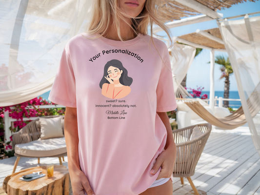 Sweet? Sure. Innocent? Absolutely Not. Personalized Tee – Bach & Girls’ Weekend Party Shirt with Wheel of Dare QR Code
