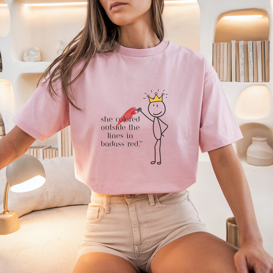 She Colored Outside the Lines in Badass Red Tee – Wheel of Dare QR Code Party Game Shirt