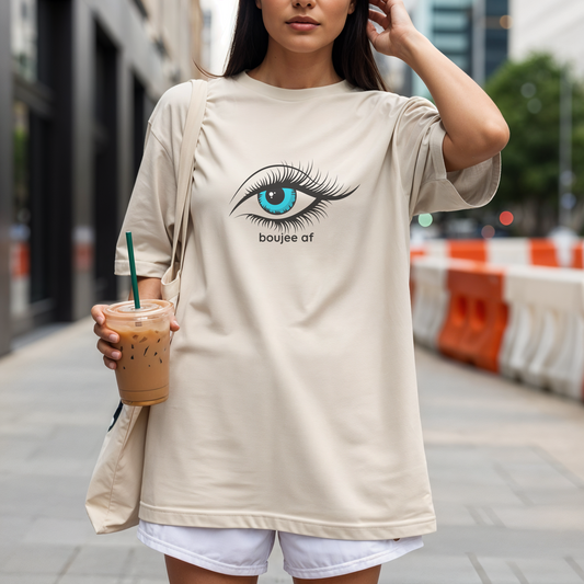 Boujee AF Tee – Glam Eye Edition | Party-Ready Oversized Trend + Wheel of Dare QR Code
