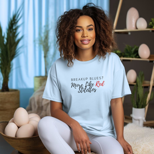 Red Stilettos: Breakup Blues Tee – Wheel of Dare QR Code Party Game Shirt