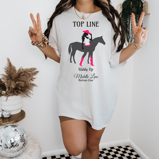 Giddy Up Personalized Cowgirl Tee – Custom Bachelorette Shirt with Wheel of Dare QR Code, Girls’ Weekend