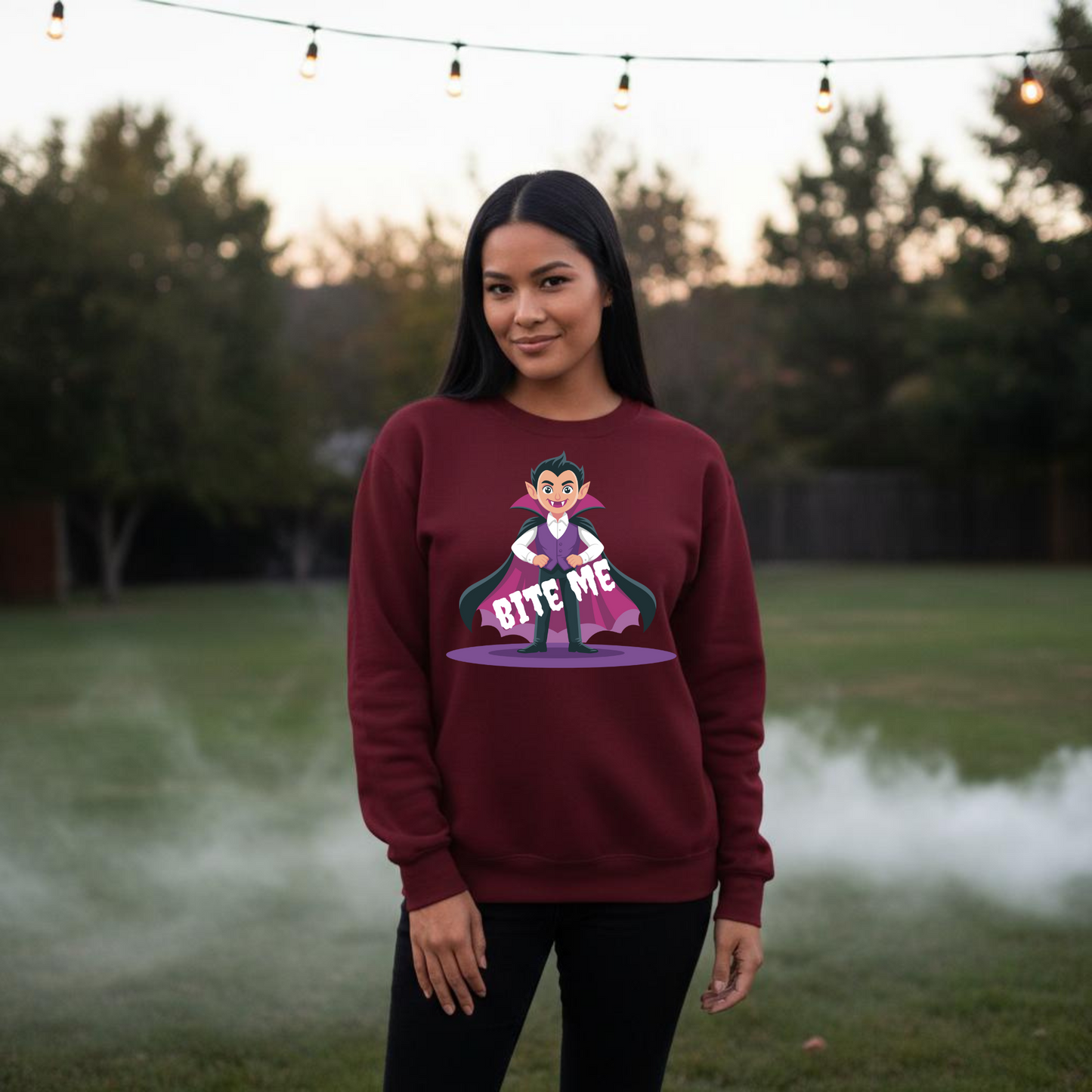 Bite Me Halloween Sweatshirt – Wheel of SCARE QR Party Game Included