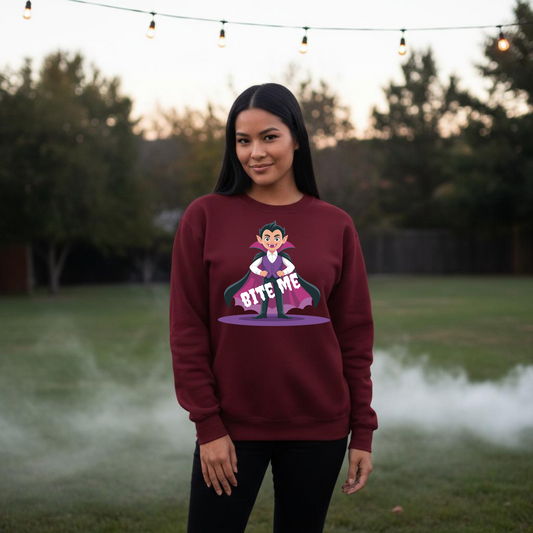 Bite Me Halloween Sweatshirt – Wheel of SCARE QR Party Game Included