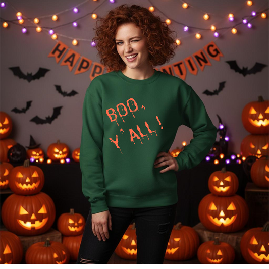 Boo, Y’all! Halloween Sweatshirt – Wheel of SCARE QR Party Game Included