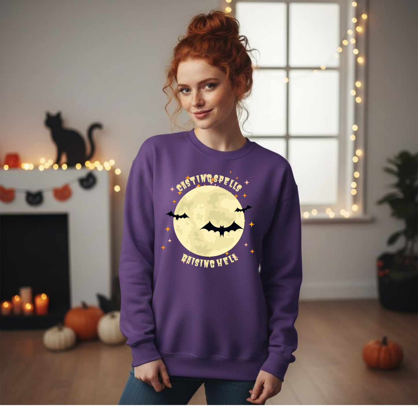 Casting Spells, Raising Hell Halloween Sweatshirt – Wheel of SCARE QR Party Game Included