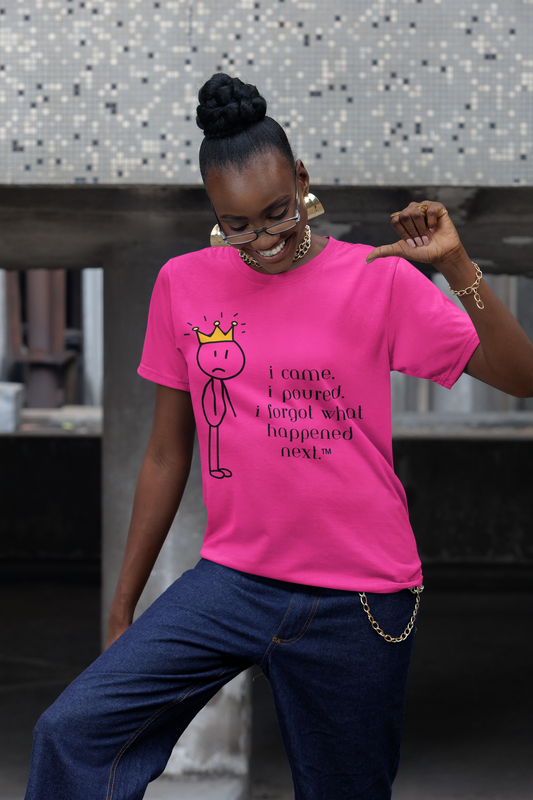 Pour Decisions Tee – I Came, I Poured, I Forgot | Wheel of Dare QR Code Party Game Shirt