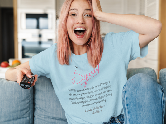 Customizable Sassy Bride Squad Tee – Unisex Heavy Cotton Shirt with Party Game QR Code | Bachelorette Party Must-Have