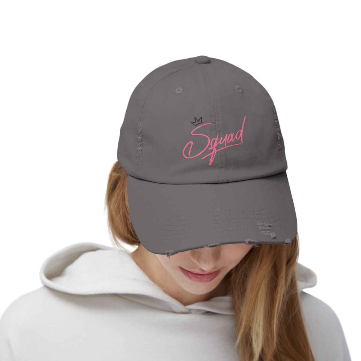 Squad Crown Distressed Hat – Sassy Cotton Twill, Adjustable, Party Squad Essential
